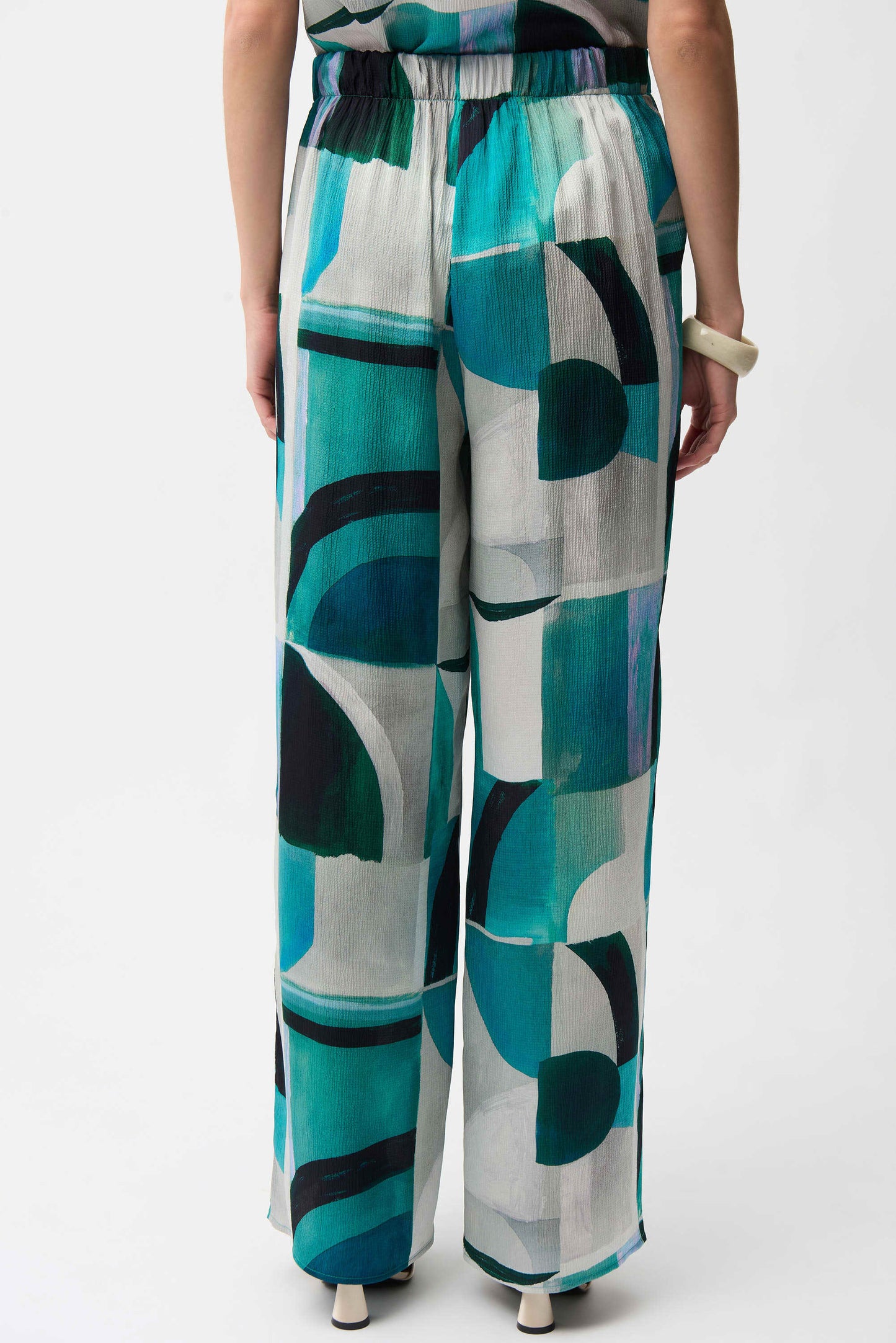 Joseph Ribkoff Textured Satin Geometric Print Wide Leg Pull-On Pants