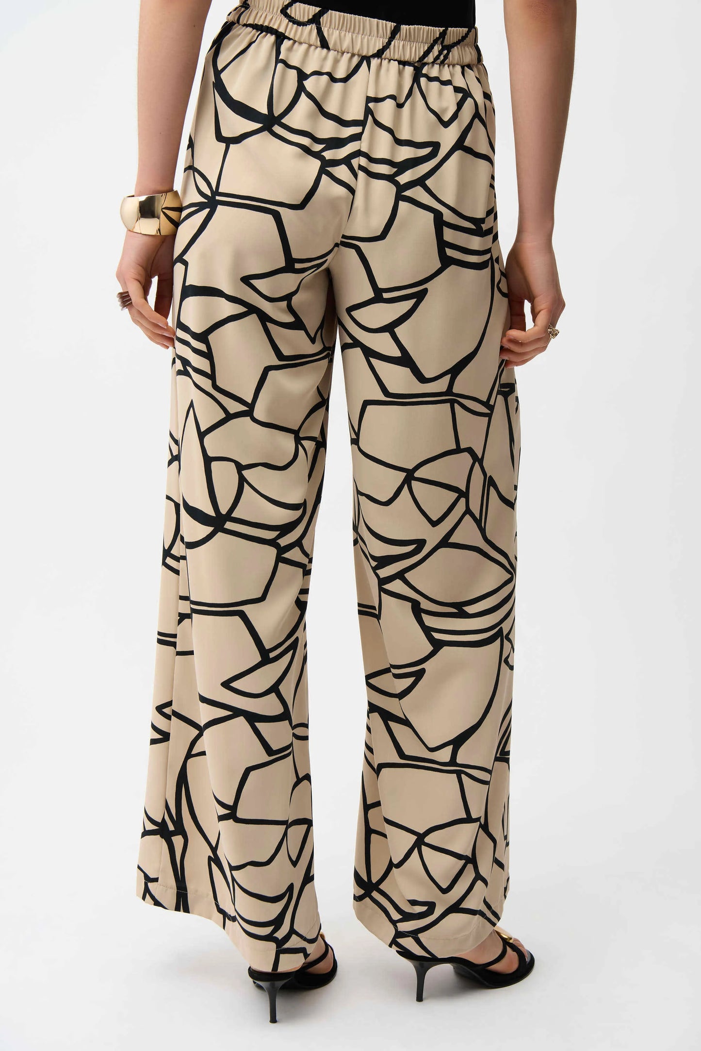 Joseph Ribkoff Recycled Woven Abstract Print Wide Leg Pull-On Pants
