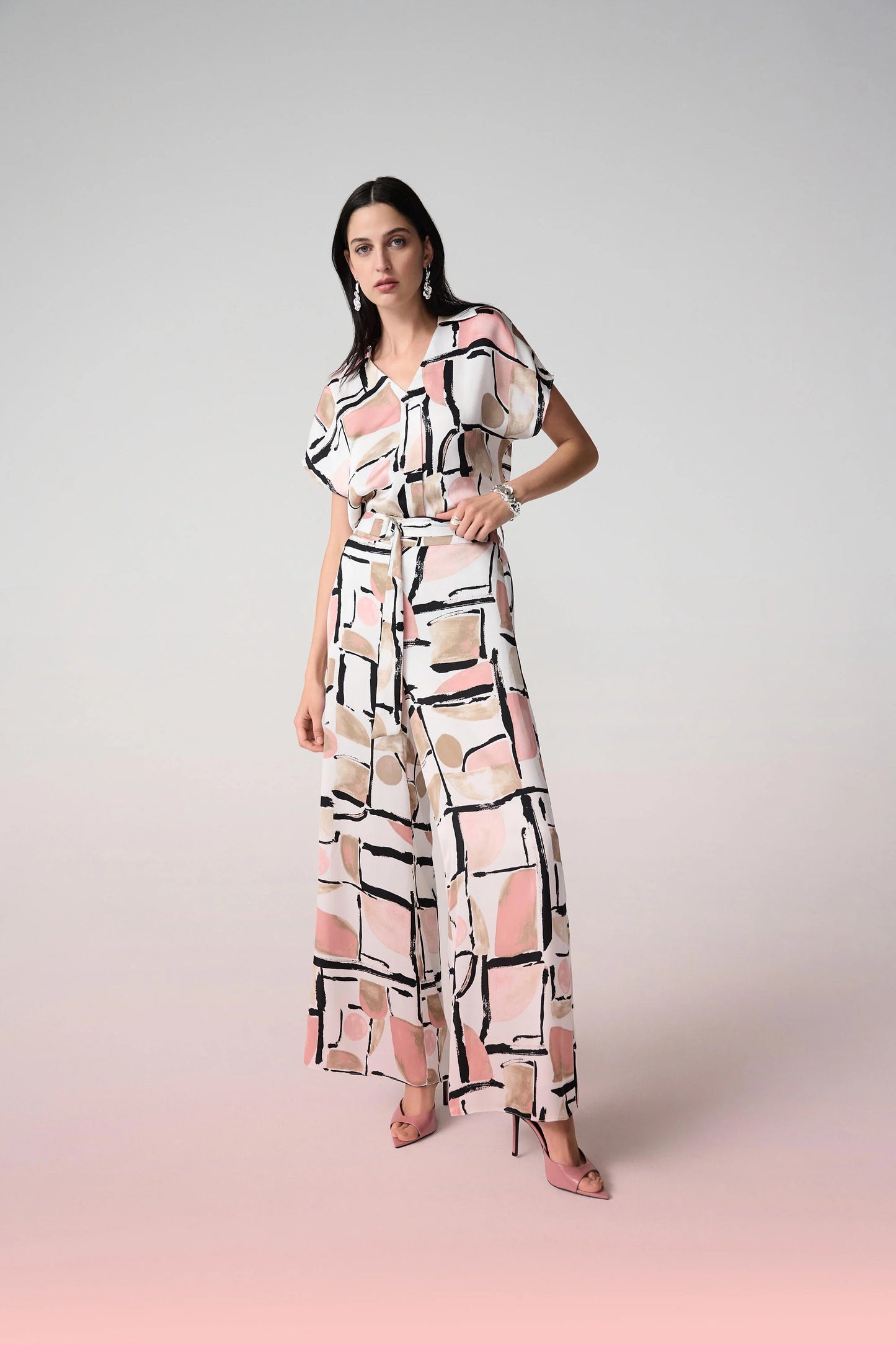 Joseph Ribkoff Recycled Satin Abstract Print Wide Leg Pull-On Pants