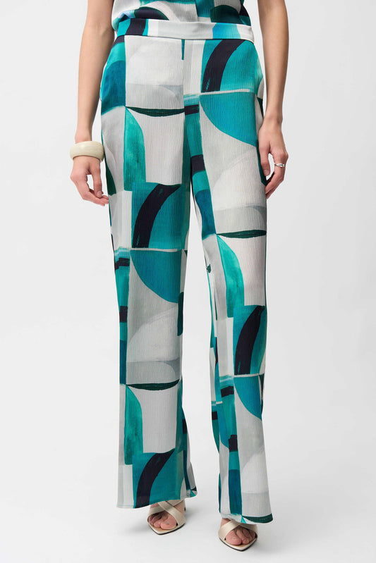 Joseph Ribkoff Textured Satin Geometric Print Wide Leg Pull-On Pants