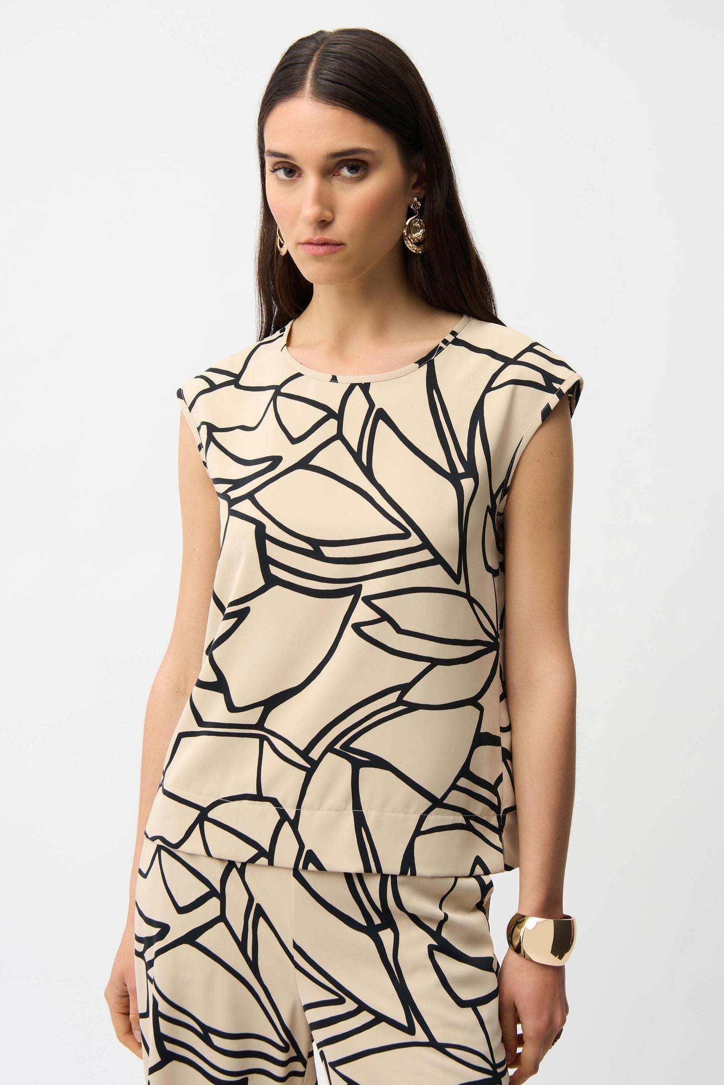 Joseph Ribkoff Recycled Woven Abstract Print Boxy Top