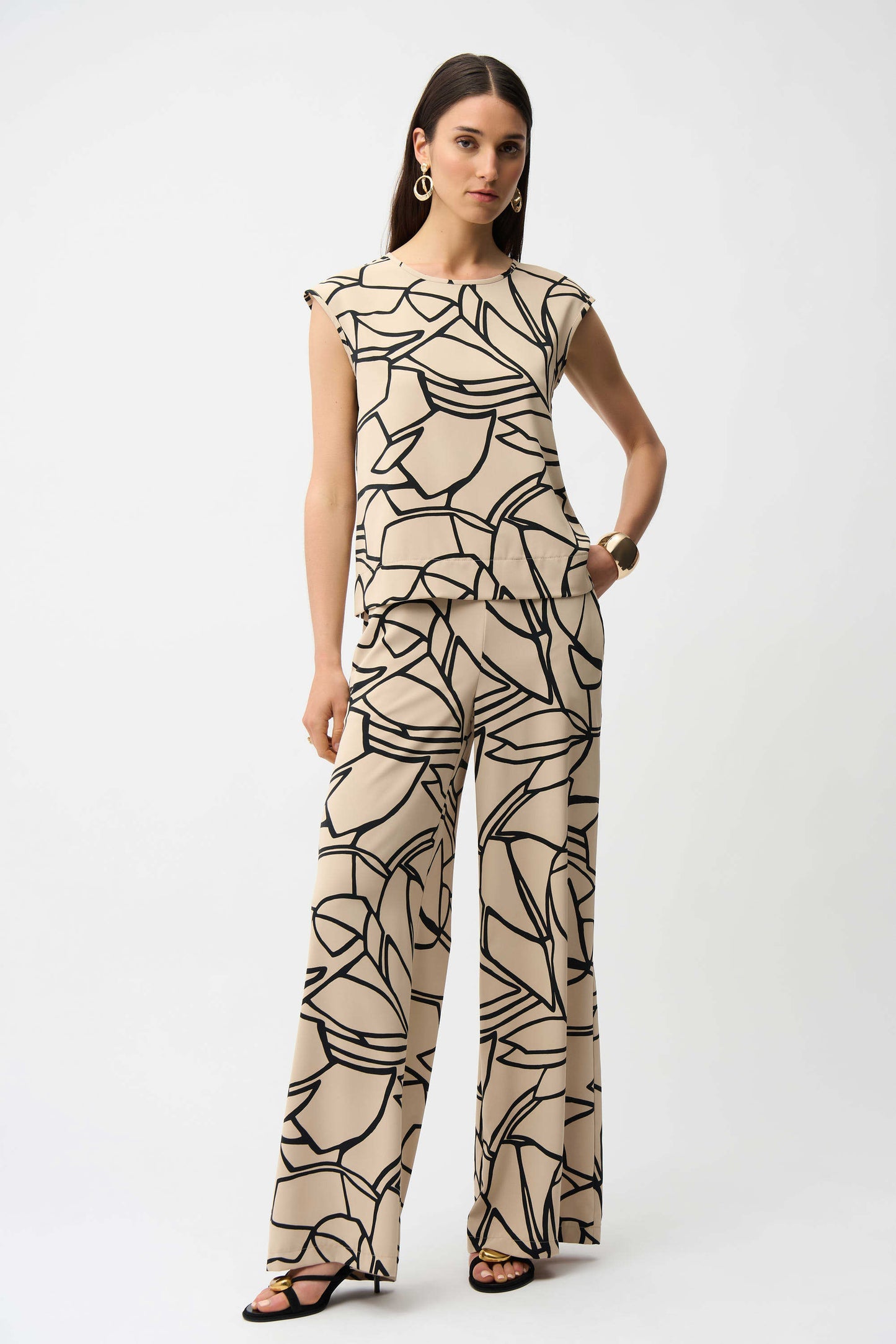Joseph Ribkoff Recycled Woven Abstract Print Boxy Top
