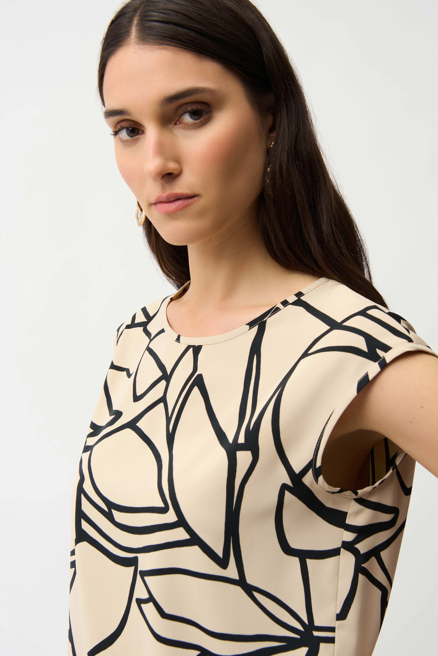 Joseph Ribkoff Recycled Woven Abstract Print Boxy Top