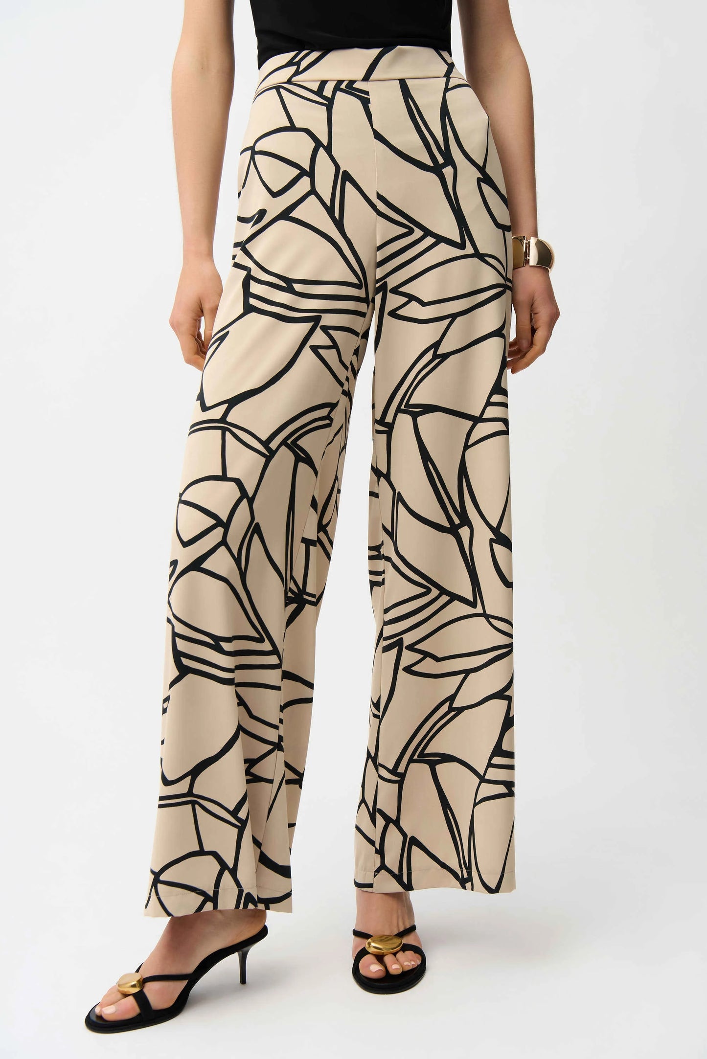 Joseph Ribkoff Recycled Woven Abstract Print Wide Leg Pull-On Pants