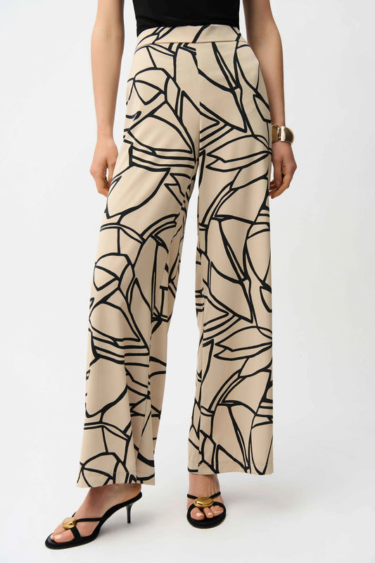 Joseph Ribkoff Recycled Woven Abstract Print Wide Leg Pull-On Pants