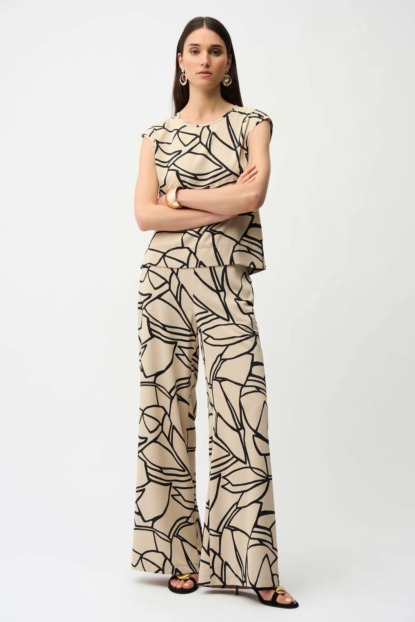 Joseph Ribkoff Recycled Woven Abstract Print Wide Leg Pull-On Pants