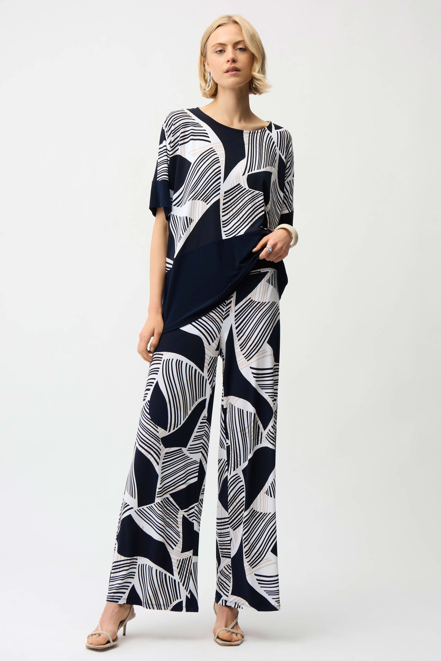 Joseph Ribkoff Silky Knit Geometric Print Wide Leg Pull-On Pants