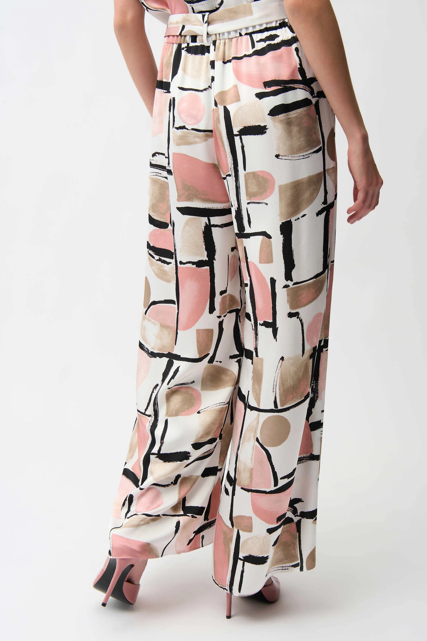 Joseph Ribkoff Recycled Satin Abstract Print Wide Leg Pull-On Pants