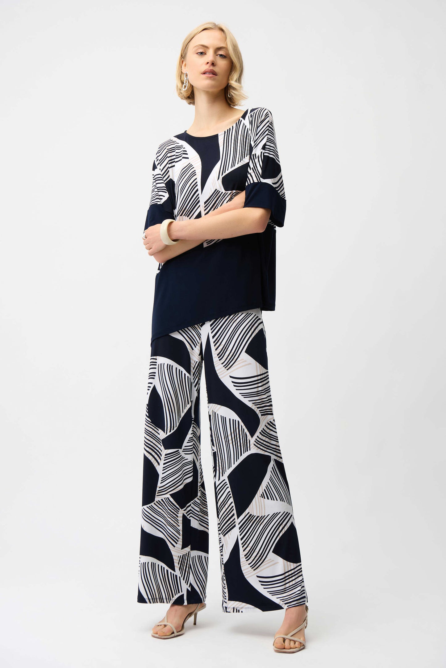 Joseph Ribkoff Silky Knit Geometric Print Asymmetrical Cocoon Top
