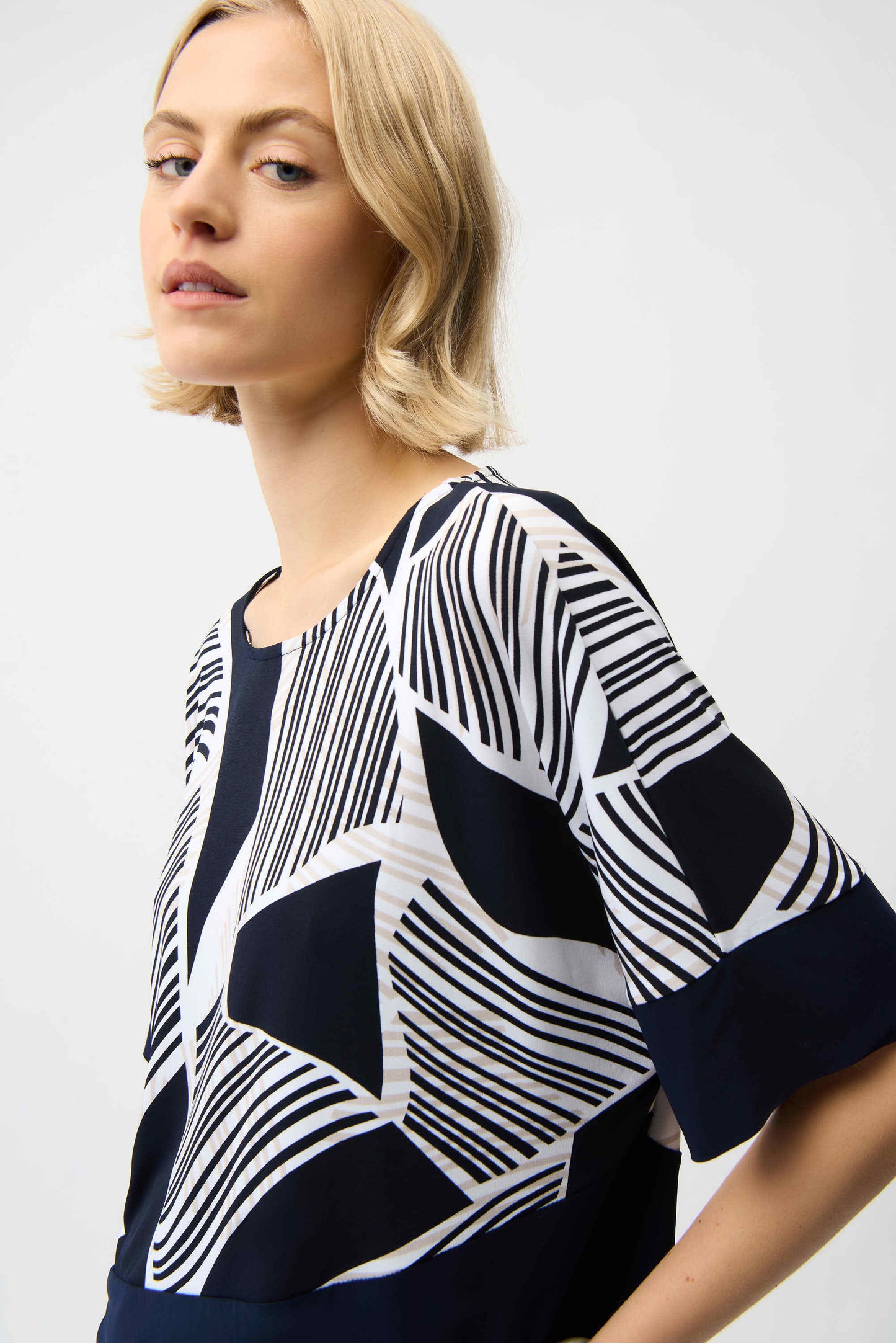 Joseph Ribkoff Silky Knit Geometric Print Asymmetrical Cocoon Top