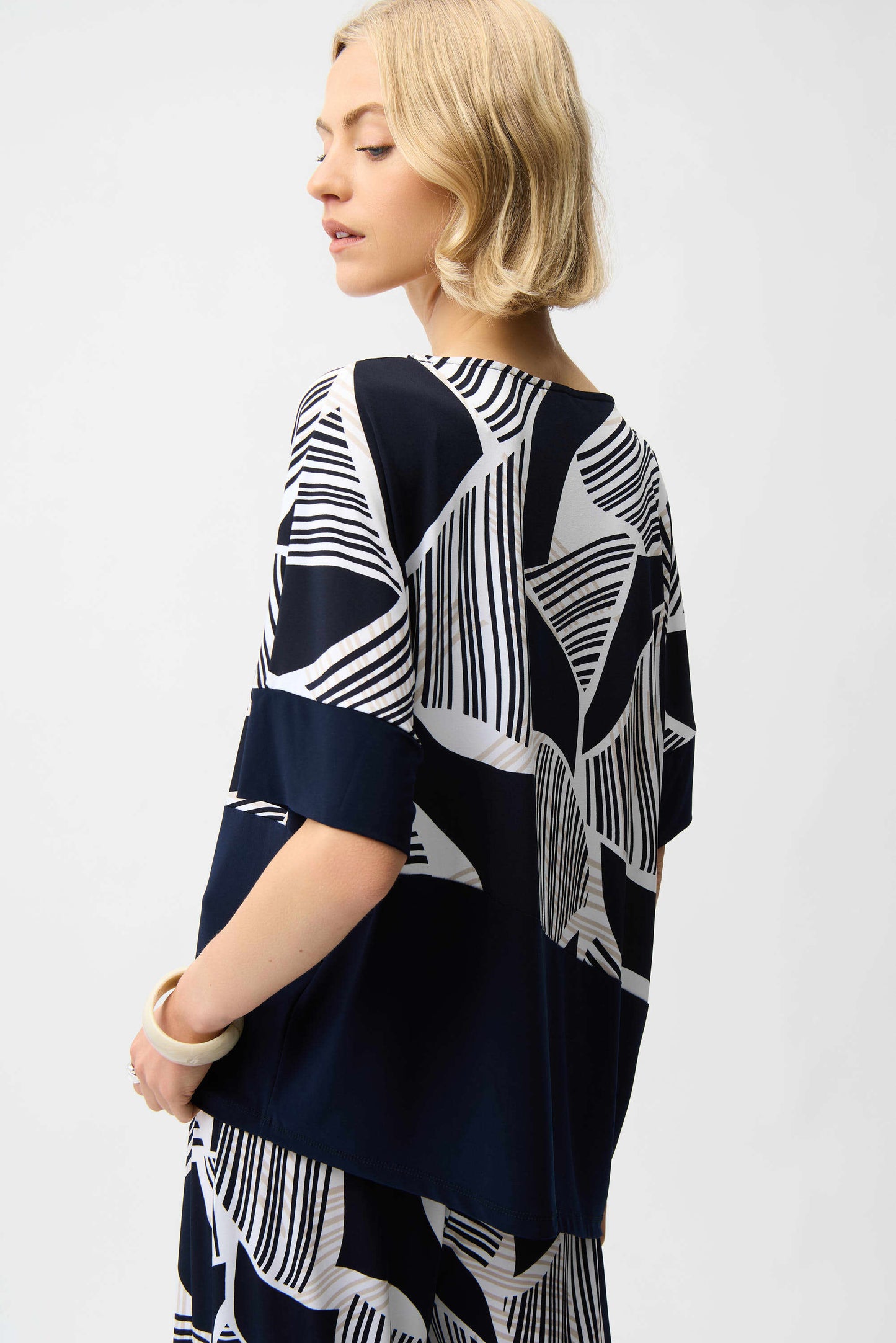 Joseph Ribkoff Silky Knit Geometric Print Asymmetrical Cocoon Top
