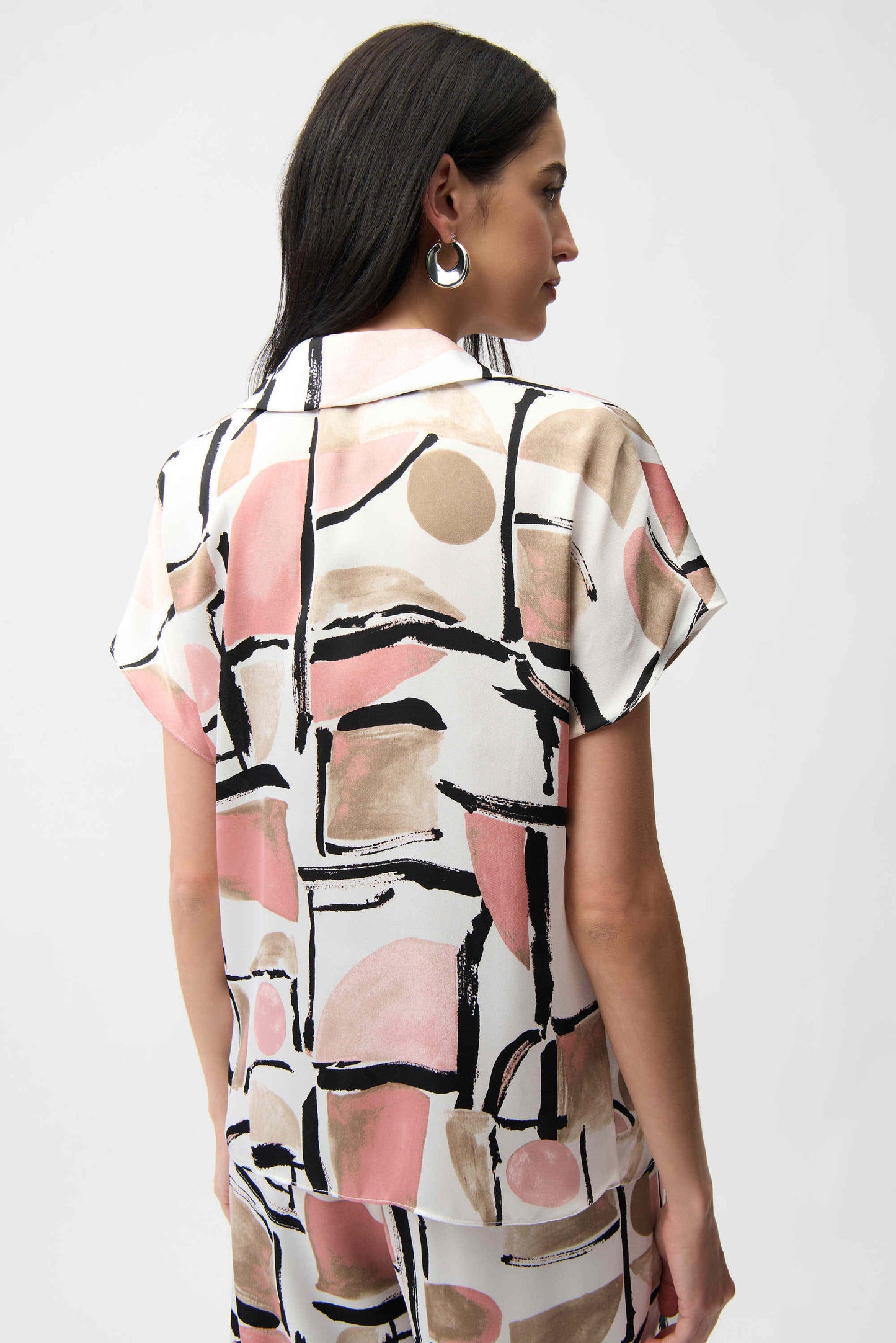 Joseph Ribkoff Recycled Satin Abstract Print Boxy Top With V-neckline