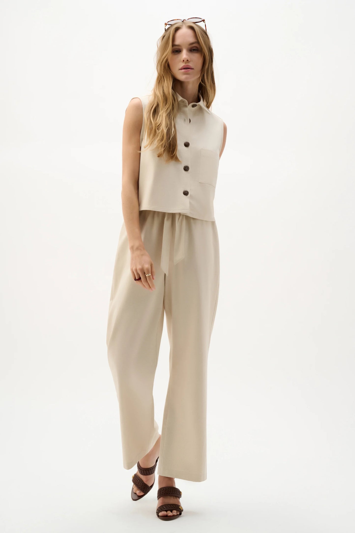 Joseph Ribkoff Linen Woven Pull-On Wide Leg Pants